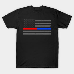 Thin Red Blue Line Flag - Firefighters - Police Officers T-Shirt